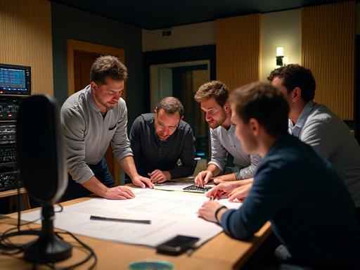 Team hos Lydstudio NO samarbeider om innspillingsplan